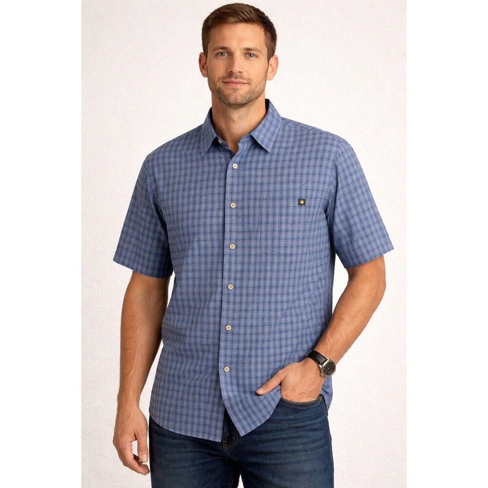 Marmot Men's Blue Gray Plaid Short Sleeve Button-Up Shirt Cotton Size M